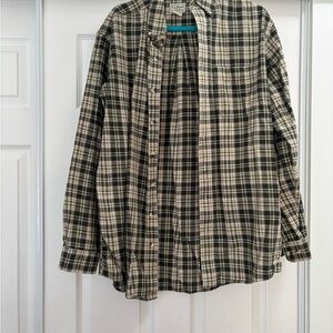 L.L. Bean Men's Green and White Plaid Shirt